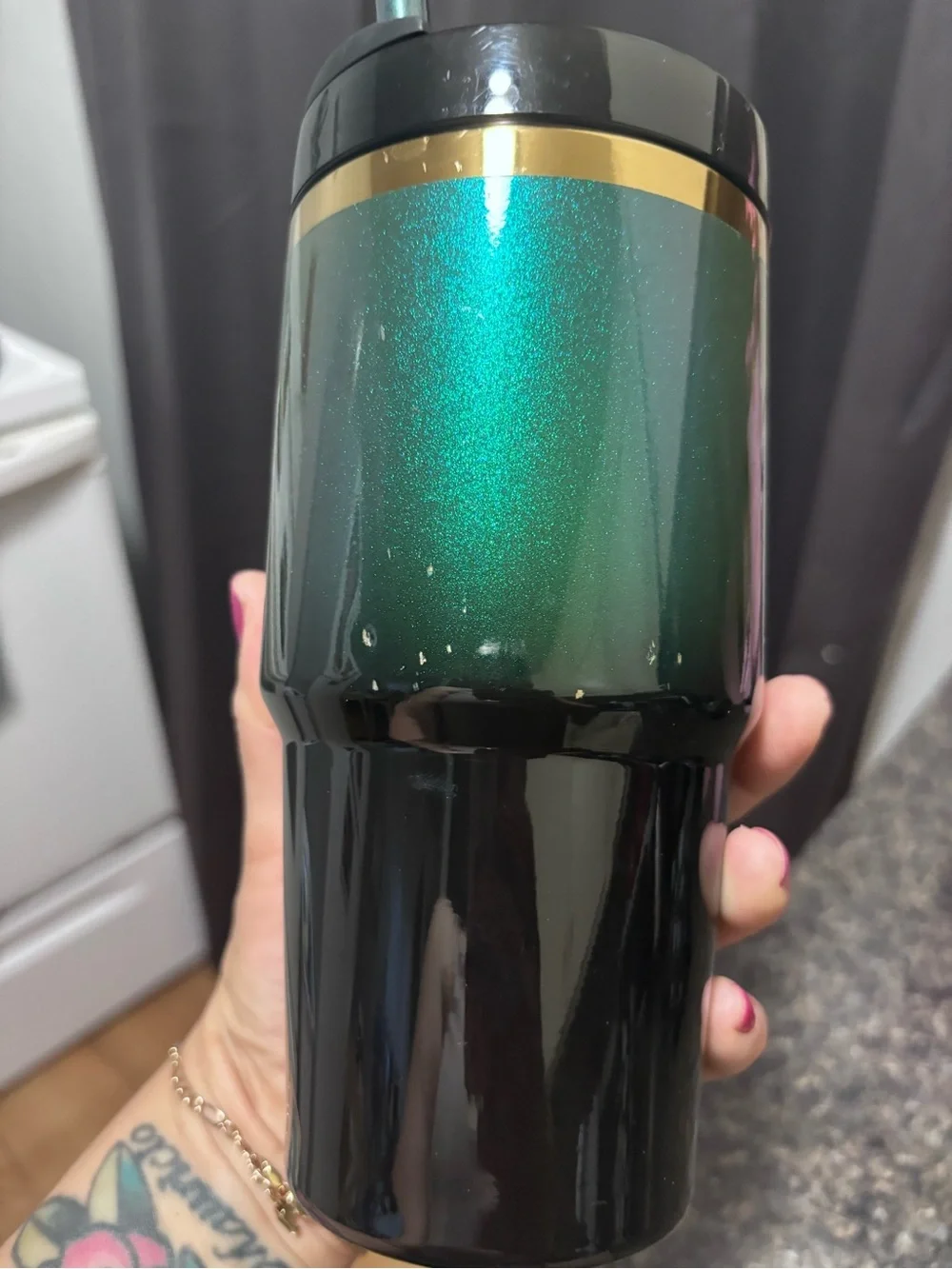 Stanley Green Metallic Tumbler with Gold Logo